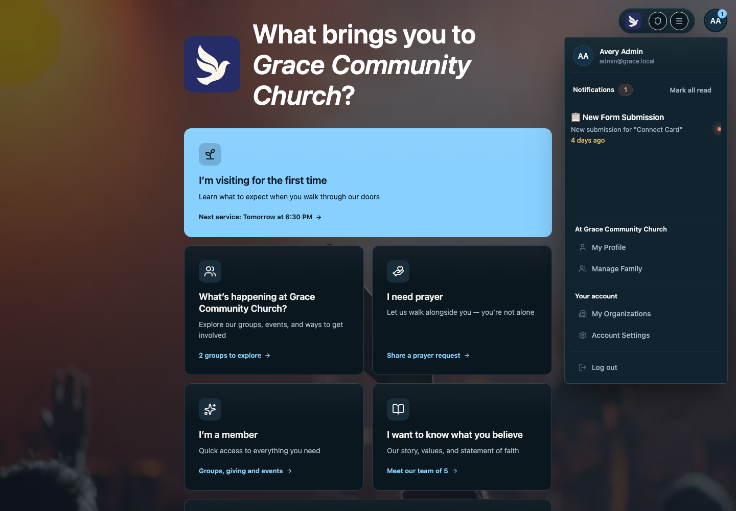 Public website menu with the published Plan your visit page in the More group